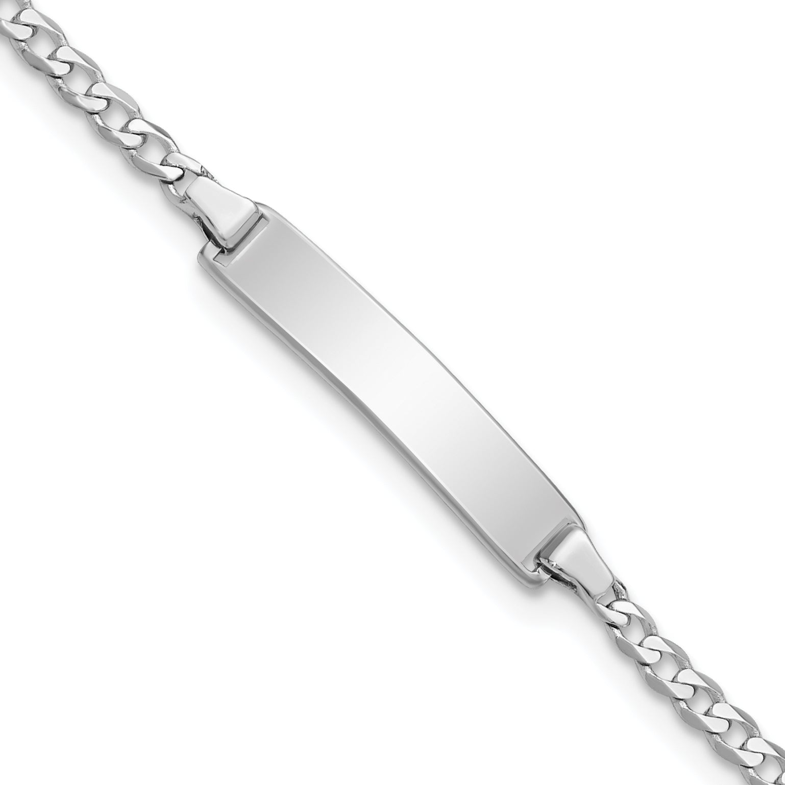14k White Gold Polished Solid Chain/Solid Plate Flat Curb Link 20x4.2mm Plate 6 inch Baby/Child ID Bracelet Main image