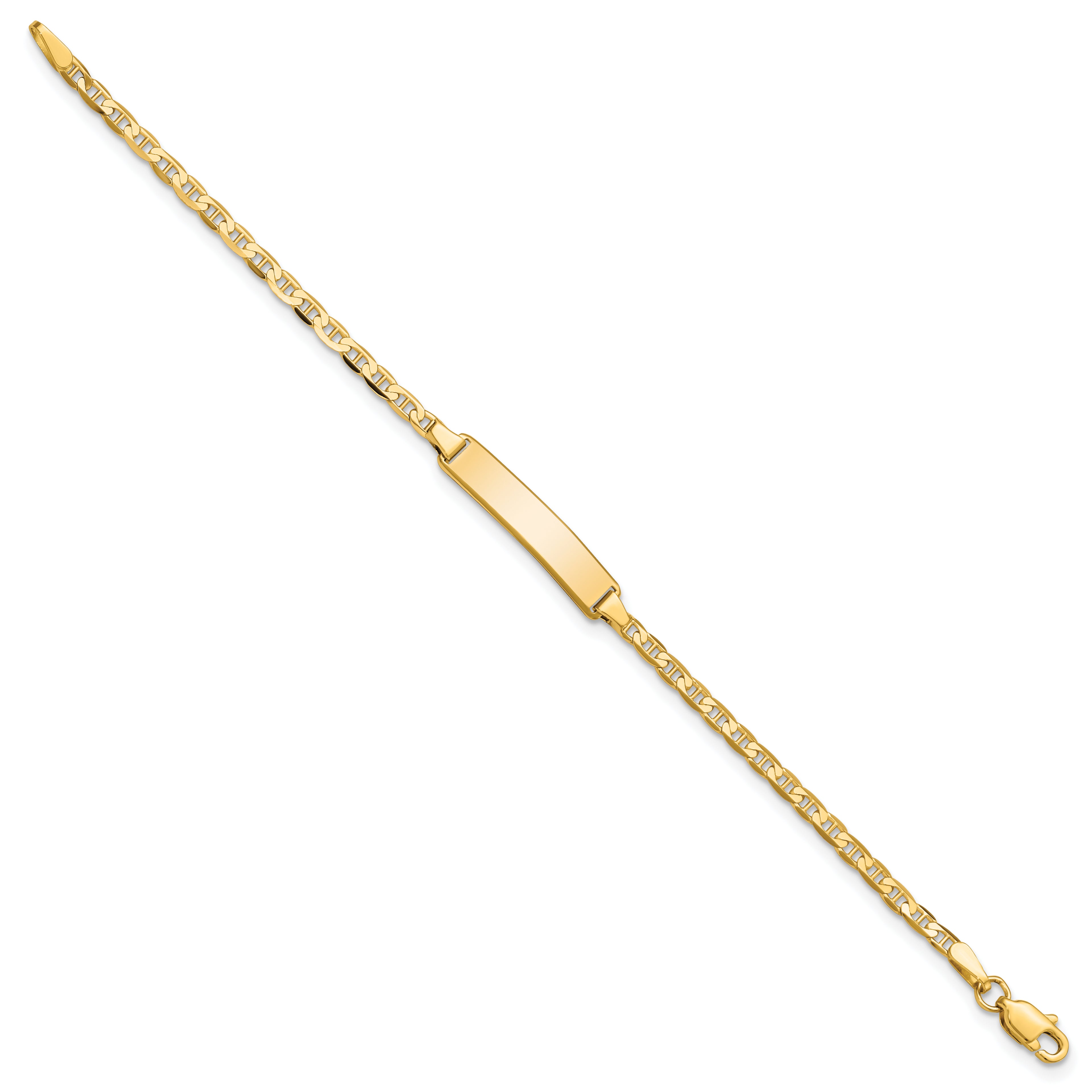 14k Polished Solid Chain/Solid Plate Flat Anchor Link 20x4mm Plate 6 inch Baby/Child ID Bracelet