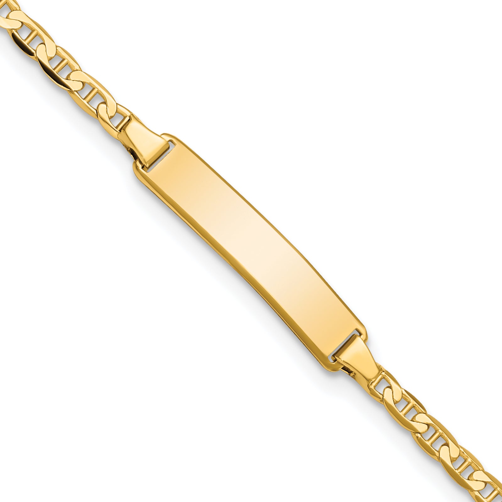 14k Polished Solid Chain/Solid Plate Flat Anchor Link 20x4mm Plate 6 inch Baby/Child ID Bracelet