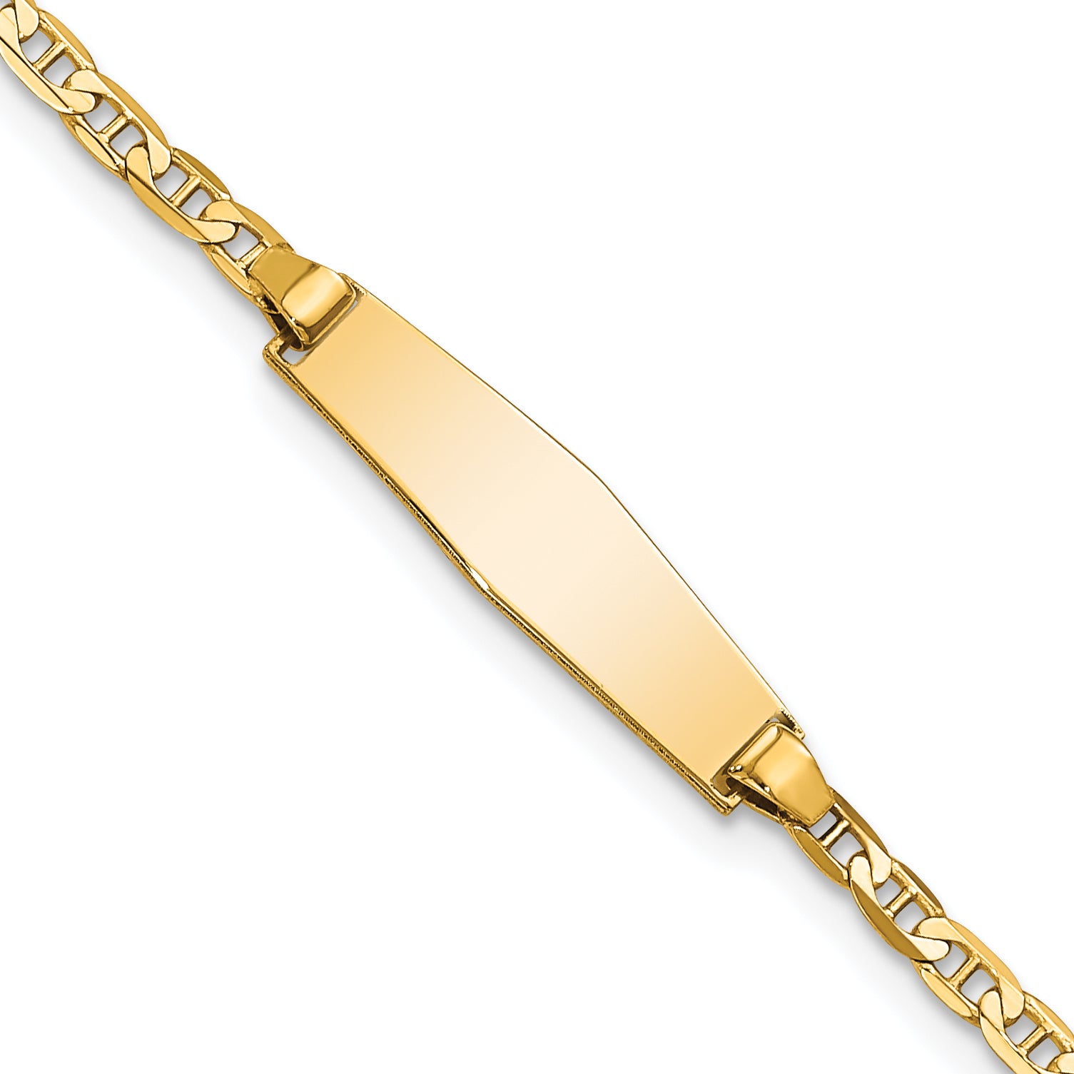 14k Polished Solid Chain/Solid Plate Flat Anchor Link Soft Diamond Shape 19.5x5.2mm Plate 6 inch Baby/Child ID Bracelet Main image