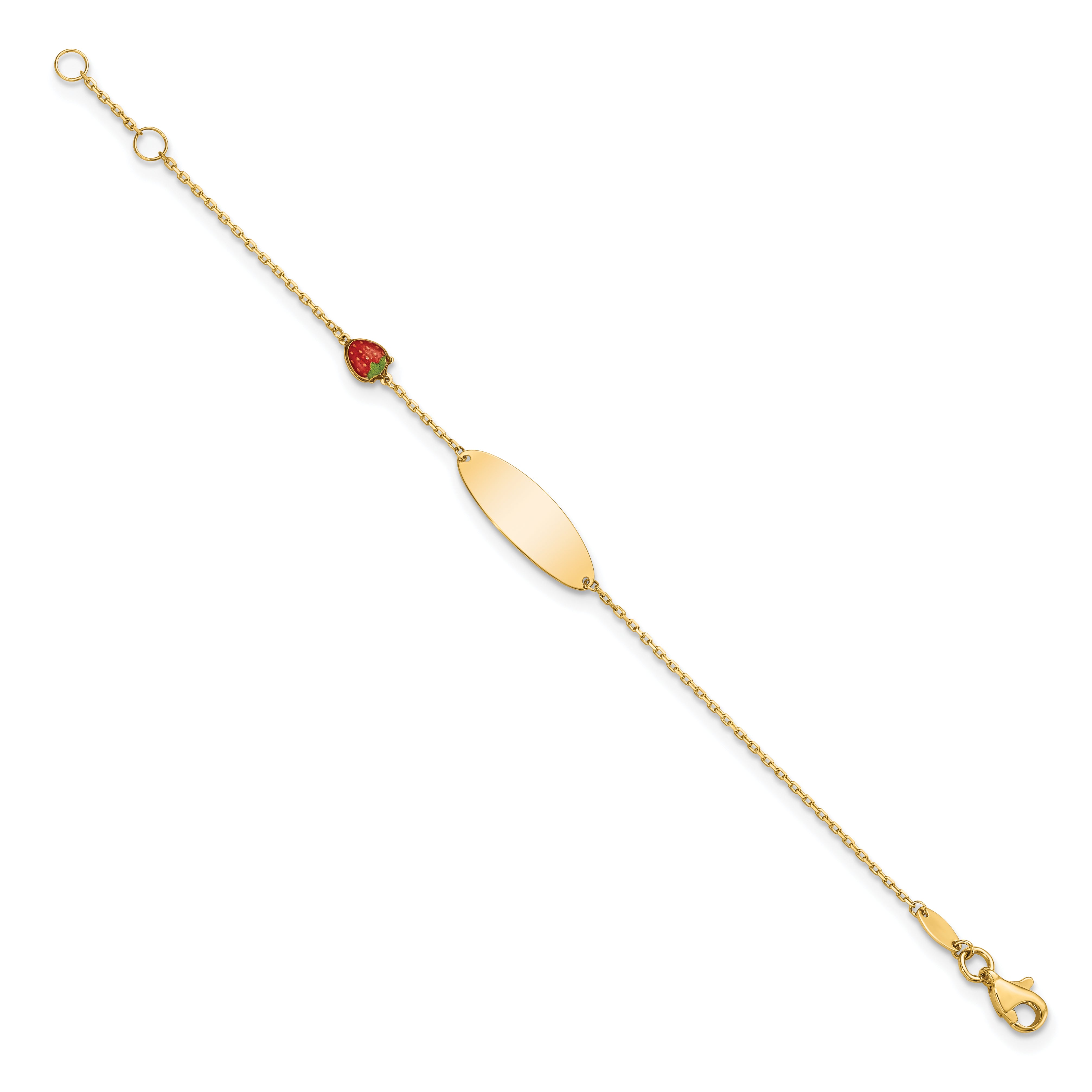 14k Enameled Strawberry Baby ID 5.5in With .5 in Ext Bracelet