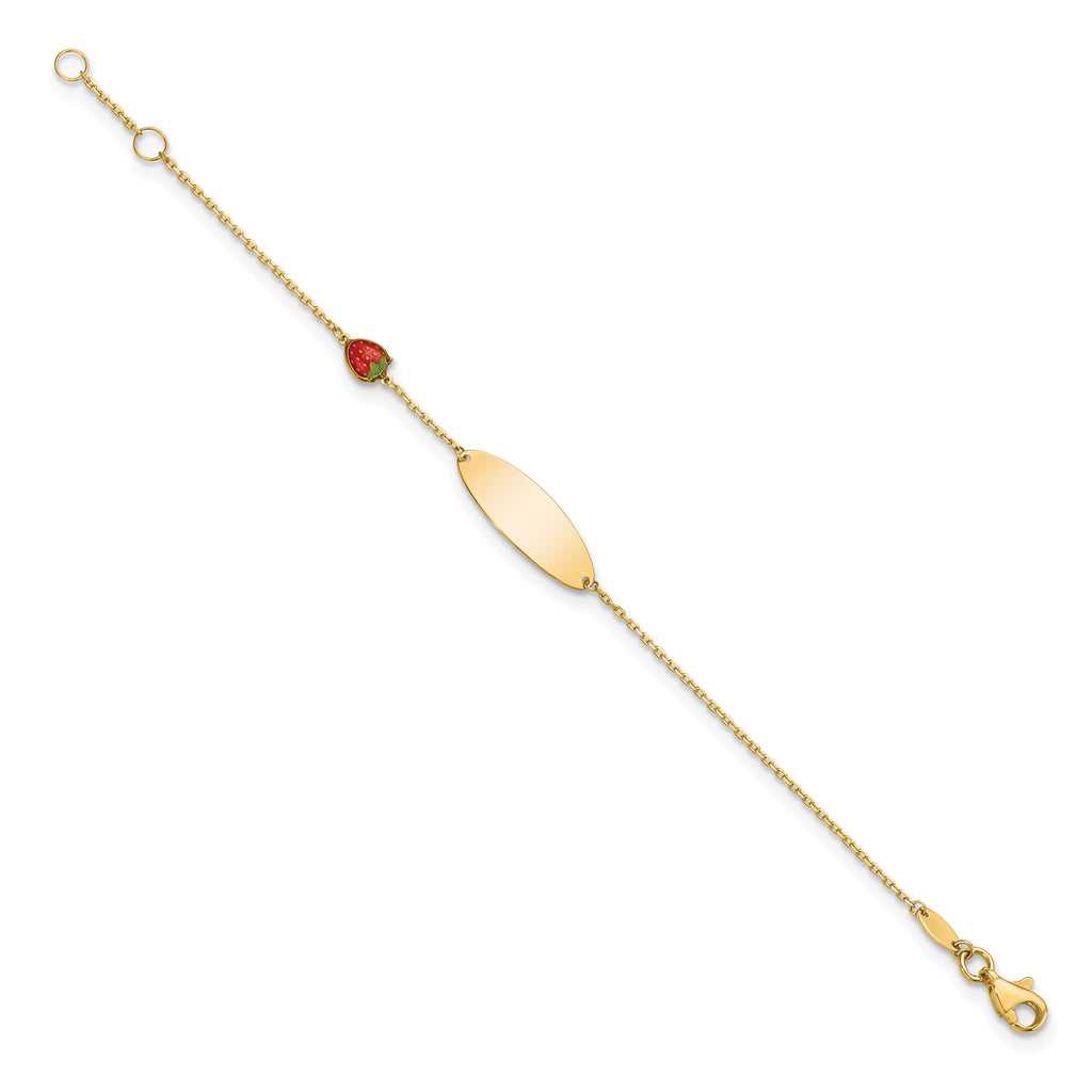 14k Enameled Strawberry Baby ID 5.5in With .5 in Ext Bracelet