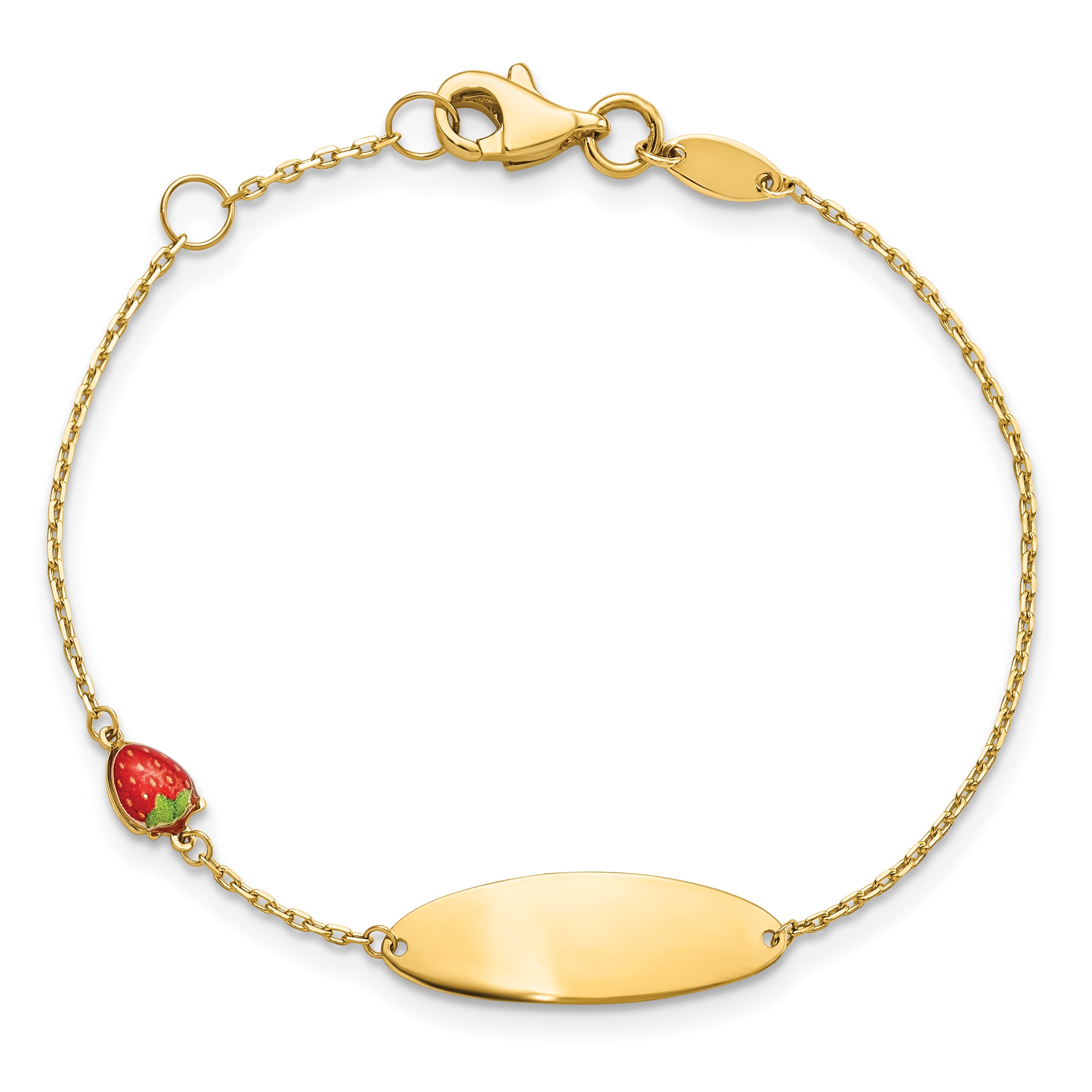 14k Enameled Strawberry Baby ID 5.5in With .5 in Ext Bracelet
