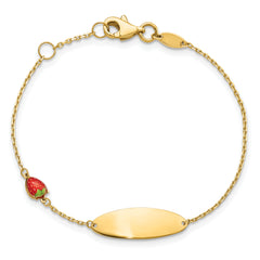 14k Enameled Strawberry Baby ID 5.5in With .5 in Ext Bracelet