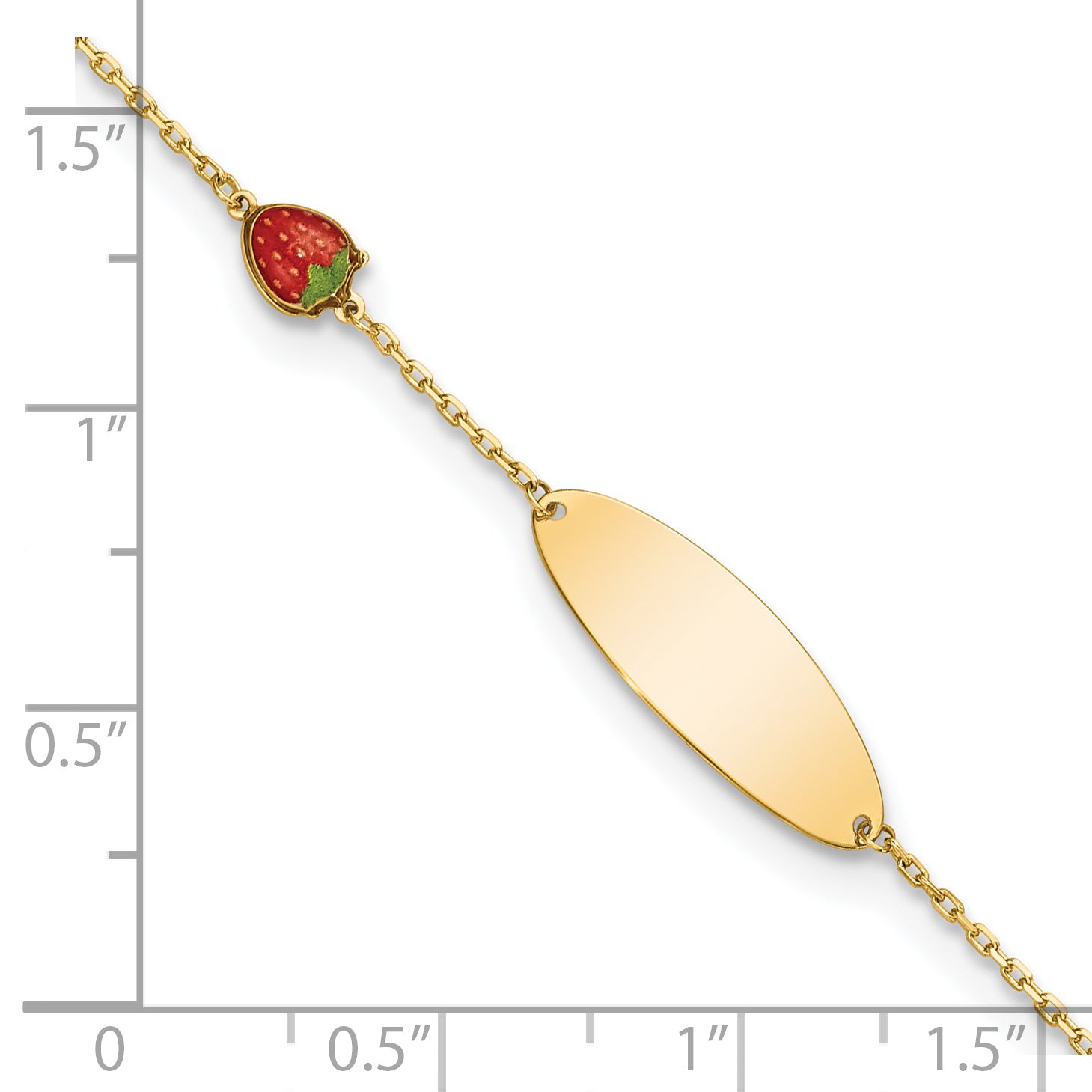 14k Enameled Strawberry Baby ID 5.5in With .5 in Ext Bracelet