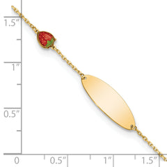 14k Enameled Strawberry Baby ID 5.5in With .5 in Ext Bracelet