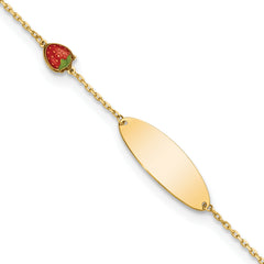 14k Enameled Strawberry Baby ID 5.5in With .5 in Ext Bracelet