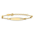 14K Polished Beaded Cut-out Heart 24x4.7mm Plate 5 inch Baby/Child ID Bracelet with 1 inch Extender