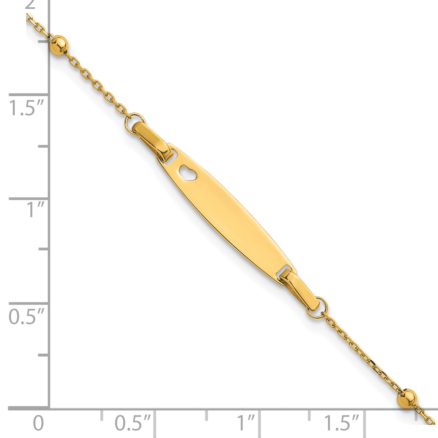 14K Polished Beaded Cut-out Heart 24x4.7mm Plate 5 inch Baby/Child ID Bracelet with 1 inch Extender