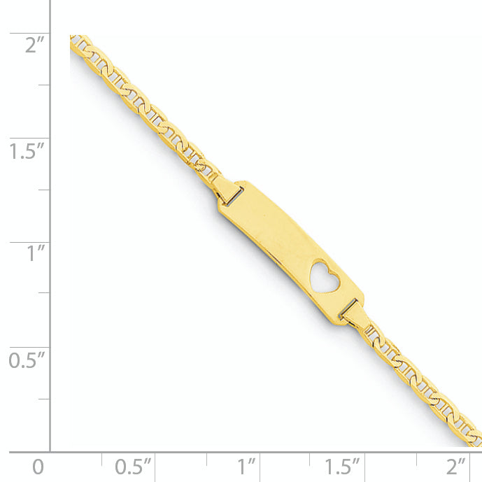 14k Polished Solid Chain/Solid Plate Anchor Link Cut-out Heart 21.5x4.8mm Plate 6 inch Baby/Child ID Bracelet