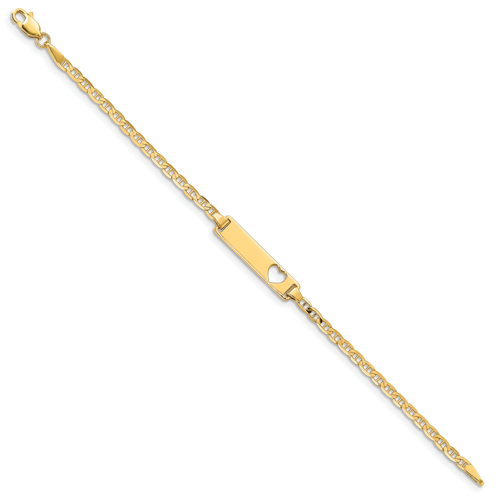 14k Polished Solid Chain/Solid Plate Anchor Link Cut-out Heart 21.5x4.8mm Plate 6 inch Baby/Child ID Bracelet