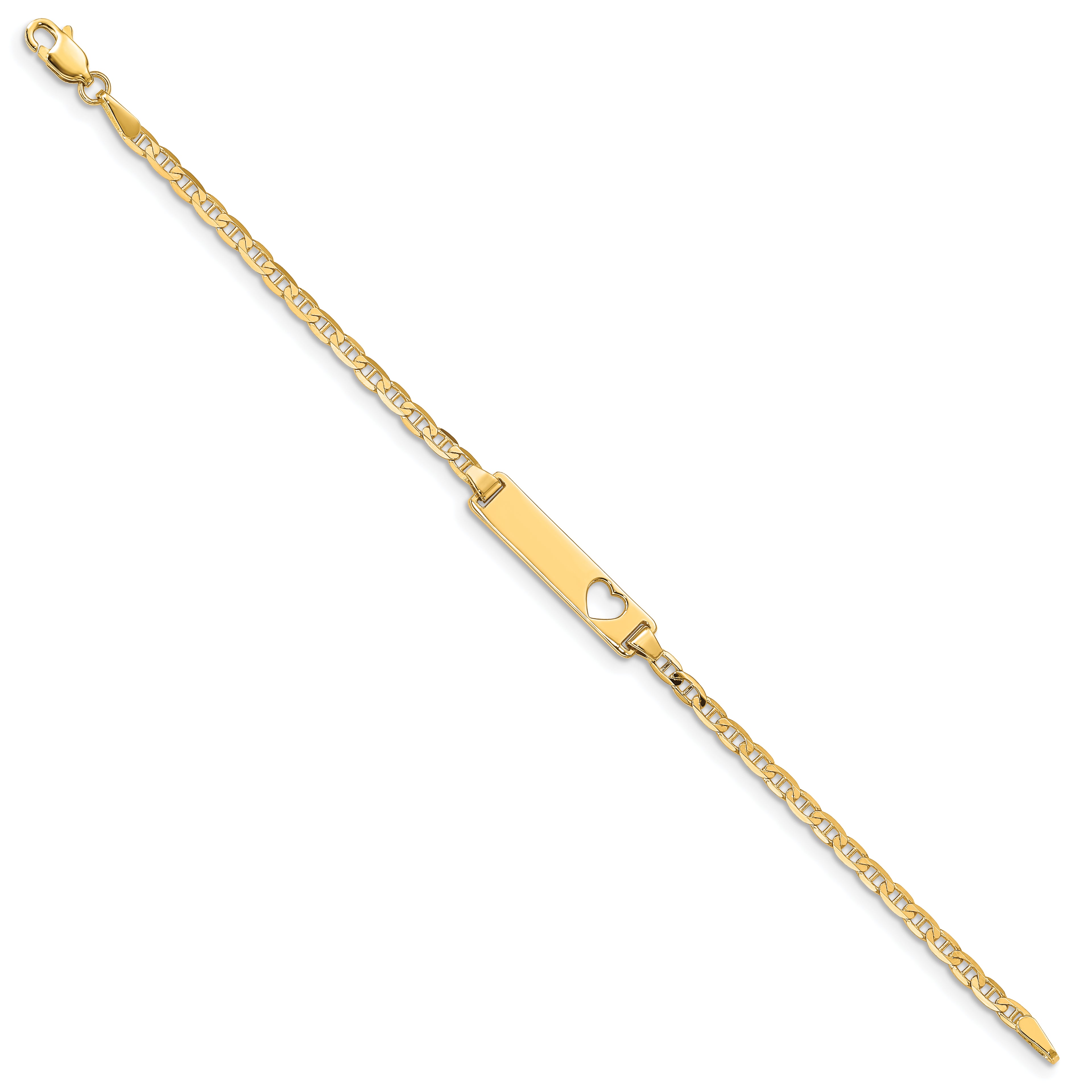 14k Polished Solid Chain/Solid Plate Anchor Link Cut-out Heart 21.5x4.8mm Plate 6 inch Baby/Child ID Bracelet