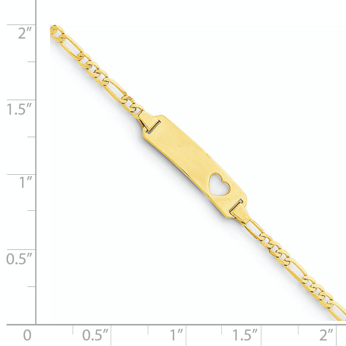 14k Polished Solid Chain/Solid Plate Figaro Link Cut-out Heart 21.4x5.4mm  Plate 6 inch Baby/Child ID Bracelet