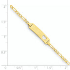 14k Polished Solid Chain/Solid Plate Figaro Link Cut-out Heart 21.4x5.4mm  Plate 6 inch Baby/Child ID Bracelet