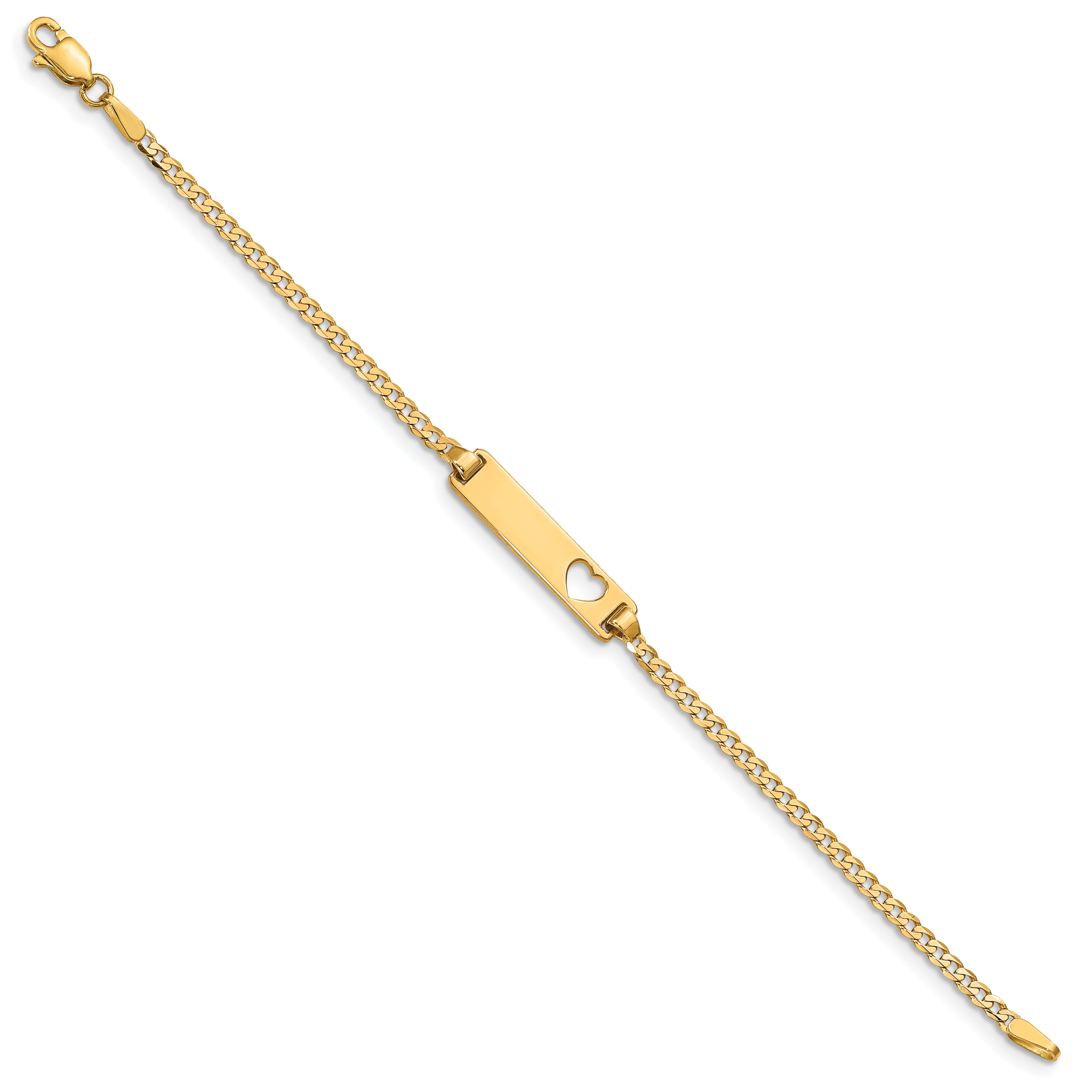 14k Polished Solid Chain/Solid Plate Curb Link Cut-out Heart 21x5mm Plate 6 inch Baby/Child ID Bracelet