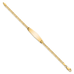 14k Polished Solid Chain/Solid Plate Anchor Link Soft Diamond Shape 26x7.5mm Plate 6 inch Baby/Child ID Bracelet