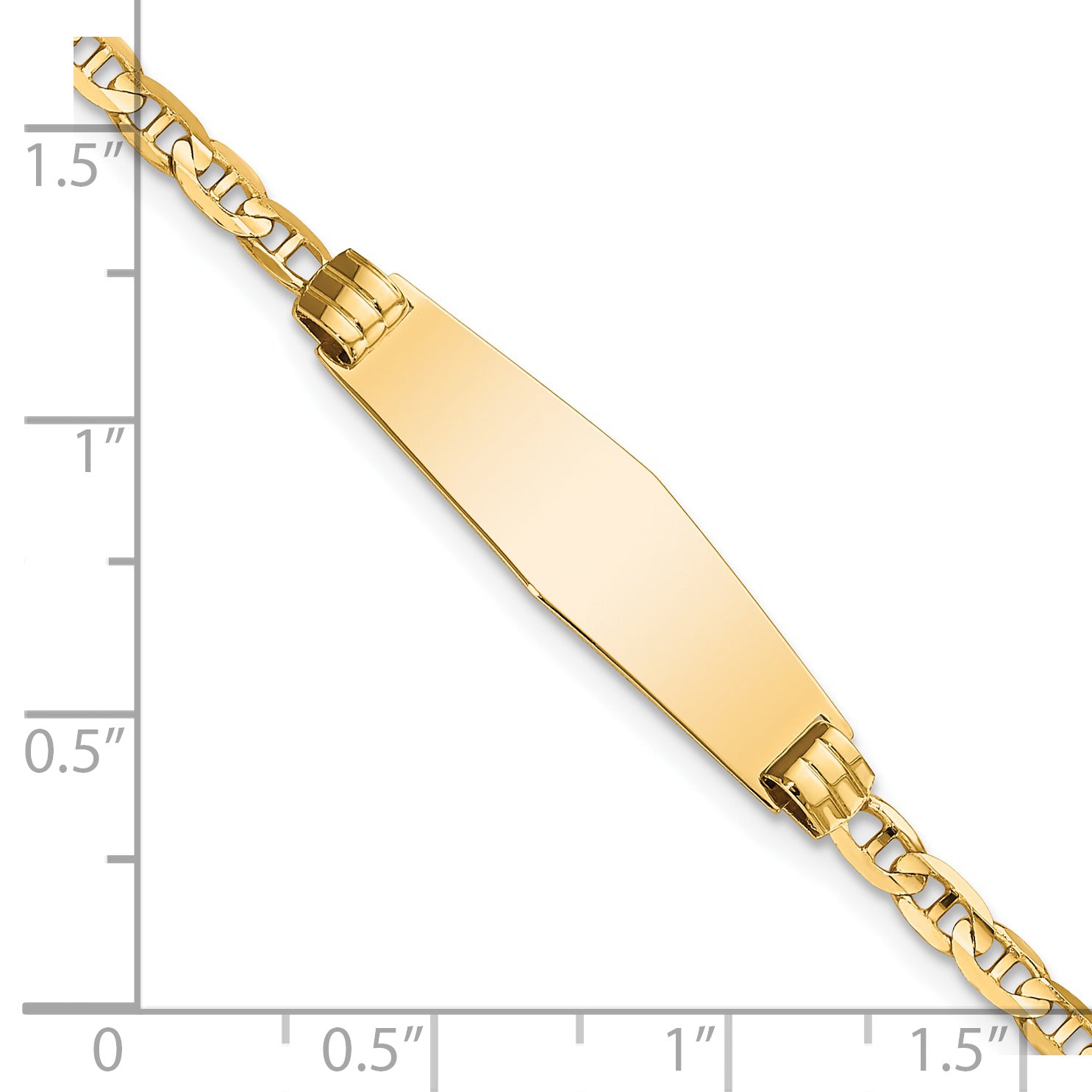 14k Polished Solid Chain/Solid Plate Anchor Link Soft Diamond Shape 26x7.5mm Plate 6 inch Baby/Child ID Bracelet