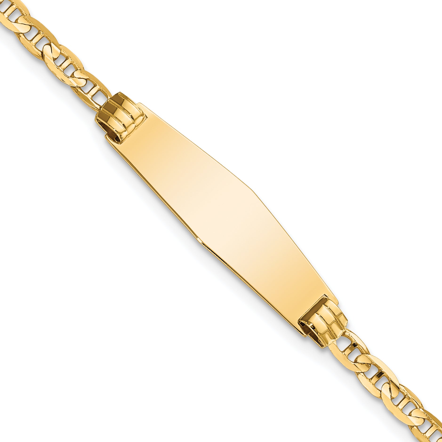 14k Polished Solid Chain/Solid Plate Anchor Link Soft Diamond Shape 26x7.5mm Plate 6 inch Baby/Child ID Bracelet Main image
