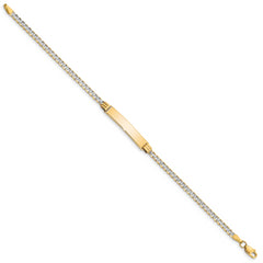 14k with Rhodium Polished Solid Chain/Solid Plate Pav‚ Curb Link 26x5mm Plate 6 inch Baby/Child ID Bracelet