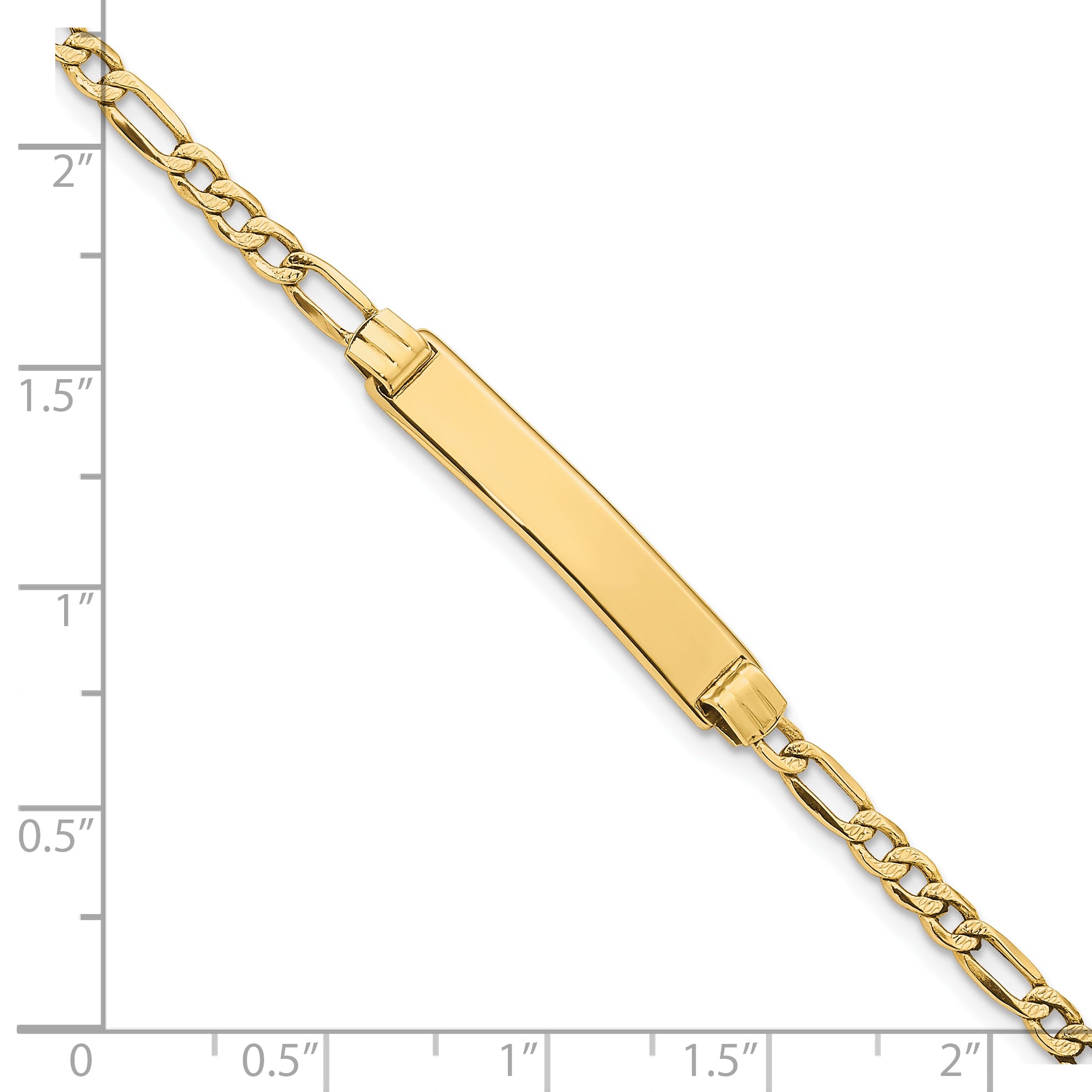 14k with Rhodium Polished Solid Chain/Solid Plate Pav‚ Curb Link 26x5mm Plate 6 inch Baby/Child ID Bracelet