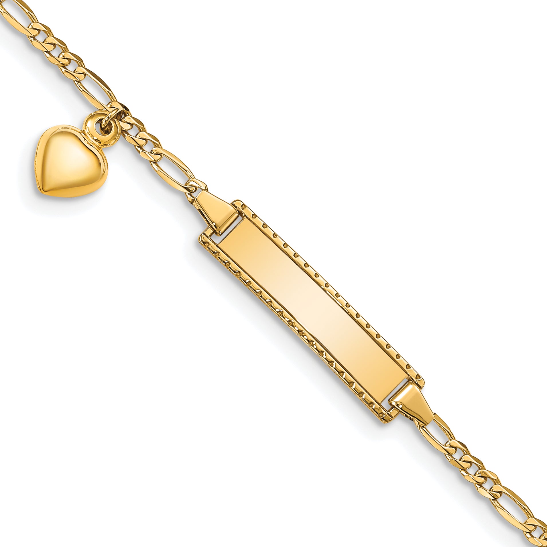 14k Polished Solid Chain/Solid Plate Heart Dangle Figaro Link 21x6mm Plate 6 inch Baby/Child ID Bracelet Main image