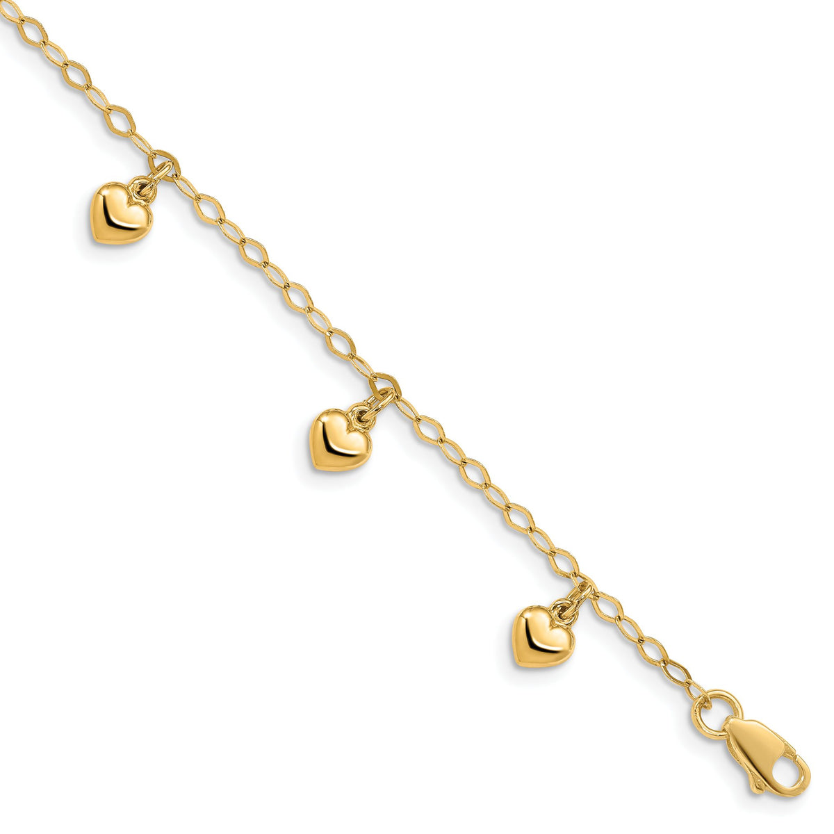 Puffed Heart Charm Bracelet in 14K Yellow Gold, 6mm, 6 Inch - Sophia Jewelers Main image