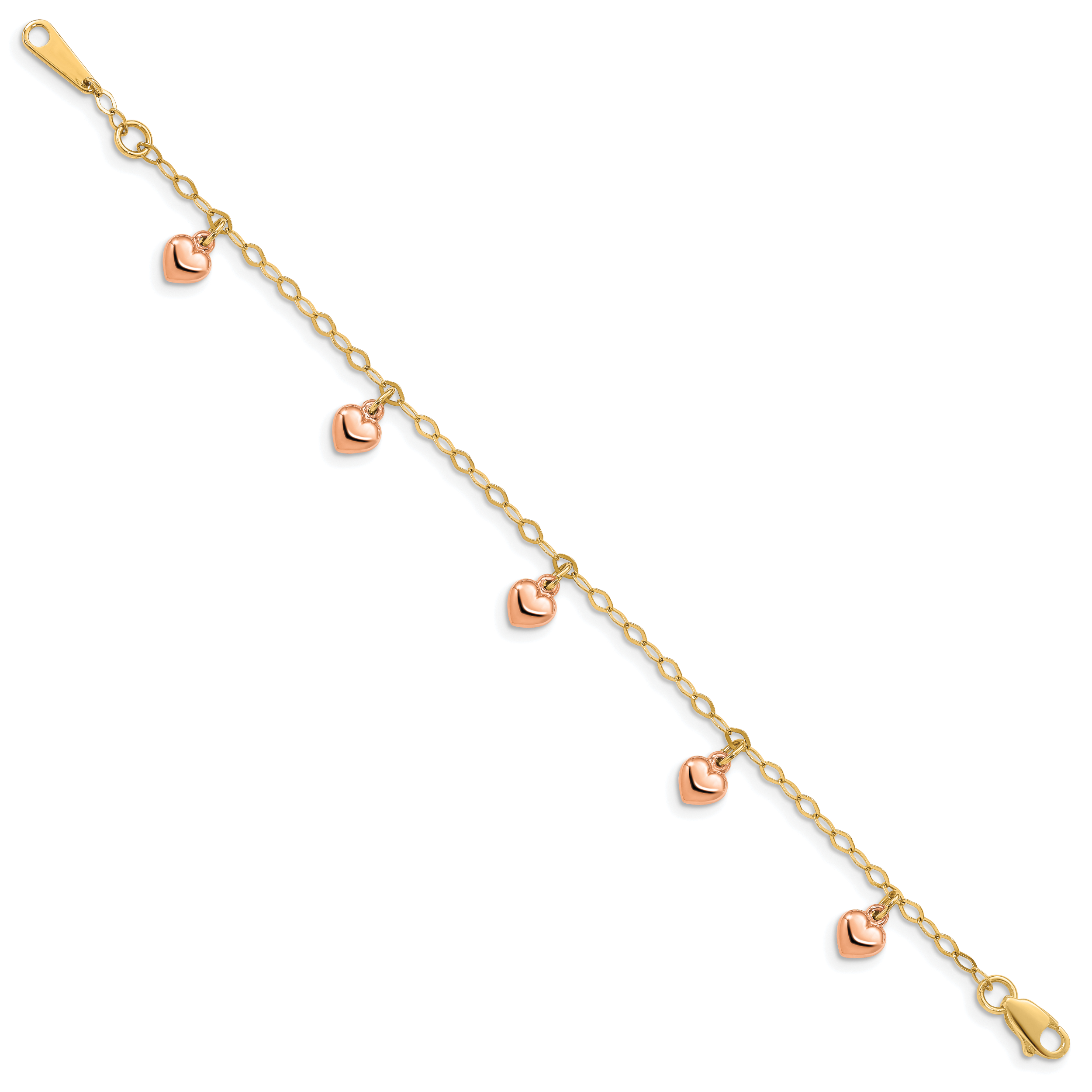14K Yellow Gold with Rose Gold Hearts Child's Puffed Heart Charm Bracelet Secondary image