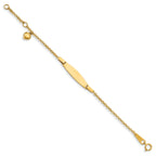 14k Polished Solid Chain/Solid Plate Heart Dangle 20x6mm Plate 4.5 inch Baby/Child ID Bracelet with 0.5 inch Extender