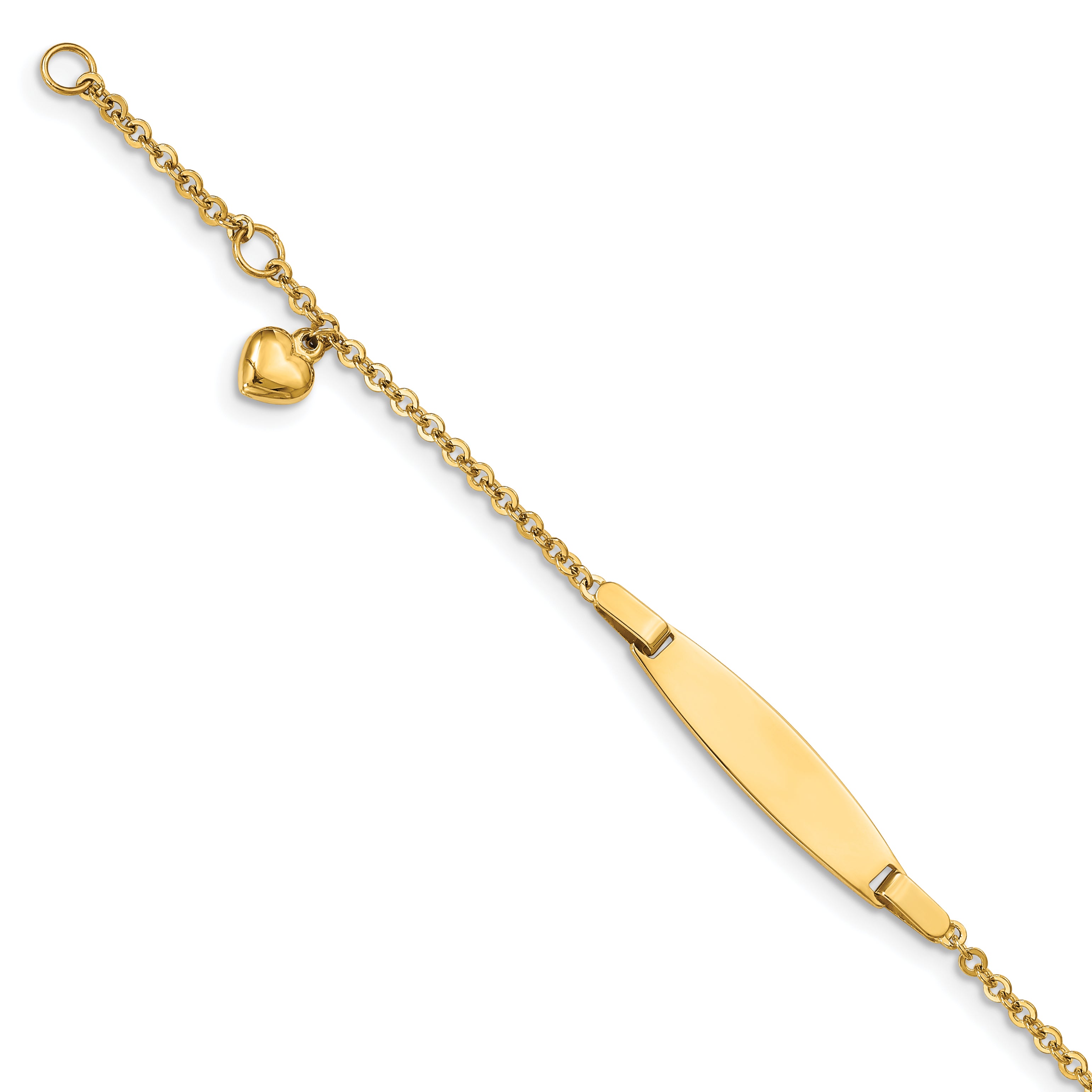14k Polished Solid Chain/Solid Plate Heart Dangle 20x6mm Plate 4.5 inch Baby/Child ID Bracelet with 0.5 inch Extender Main image