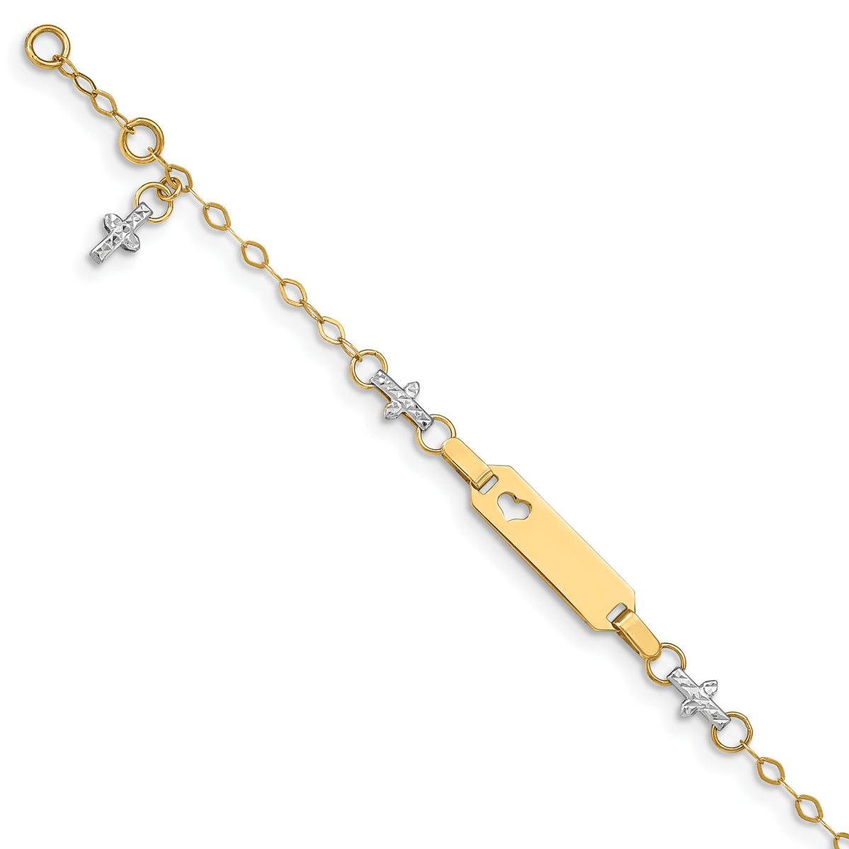 Cut-Out Heart Plate ID Bracelet in 14K Two-Tone Gold, 5mm, 4.5 Inch - Sophia Jewelers Main image