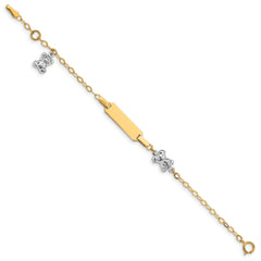 14k Two-tone Polished Teddy Bears and 18x5mm Plate 5.5 inch Baby/Child ID Bracelet with 0.5 inch Extender