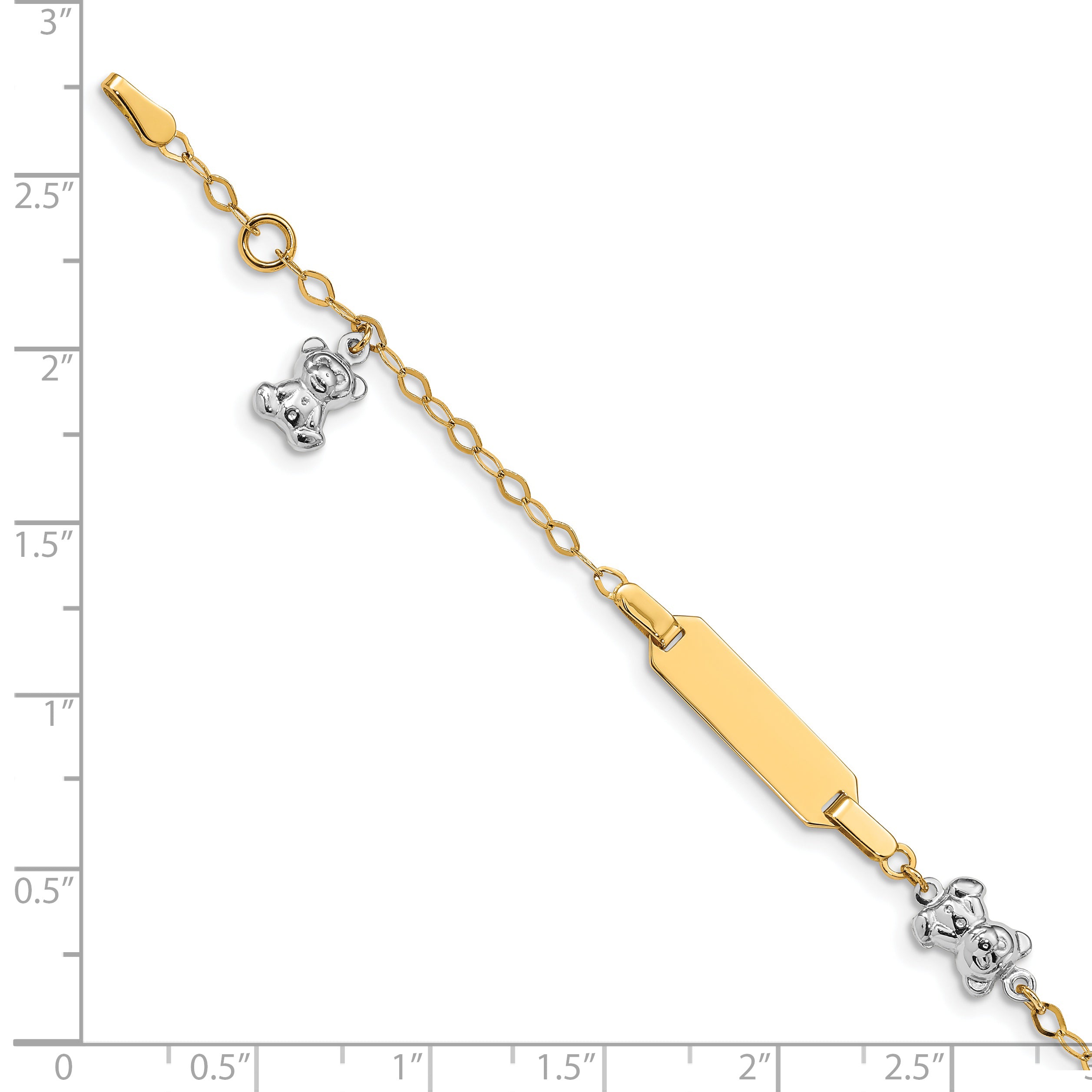 14k Two-tone Polished Teddy Bears and 18x5mm Plate 5.5 inch Baby/Child ID Bracelet with 0.5 inch Extender