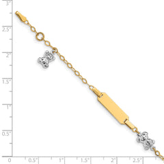 14k Two-tone Polished Teddy Bears and 18x5mm Plate 5.5 inch Baby/Child ID Bracelet with 0.5 inch Extender