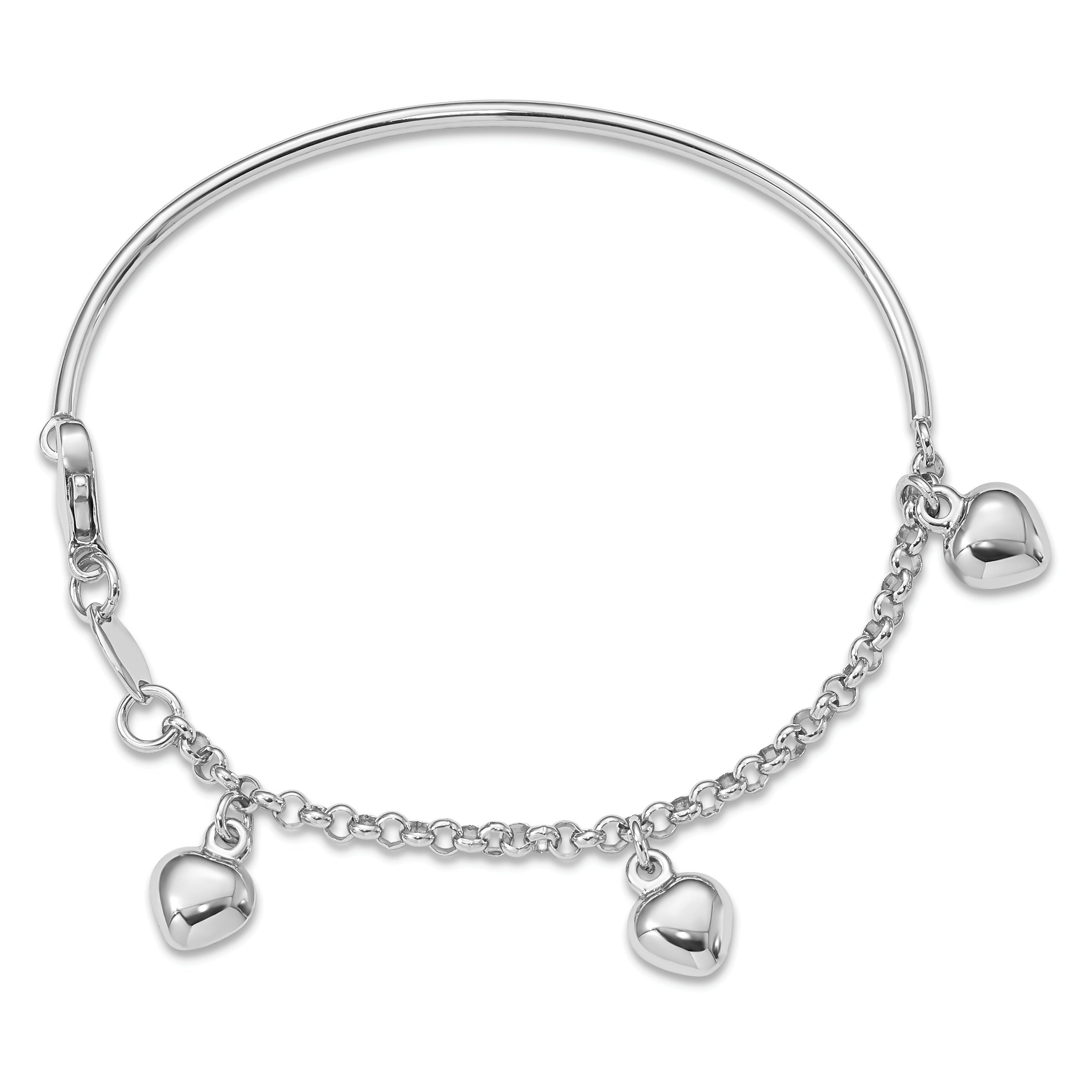 14k White Gold Polished Dangle Heart Baby Bracelet Main image