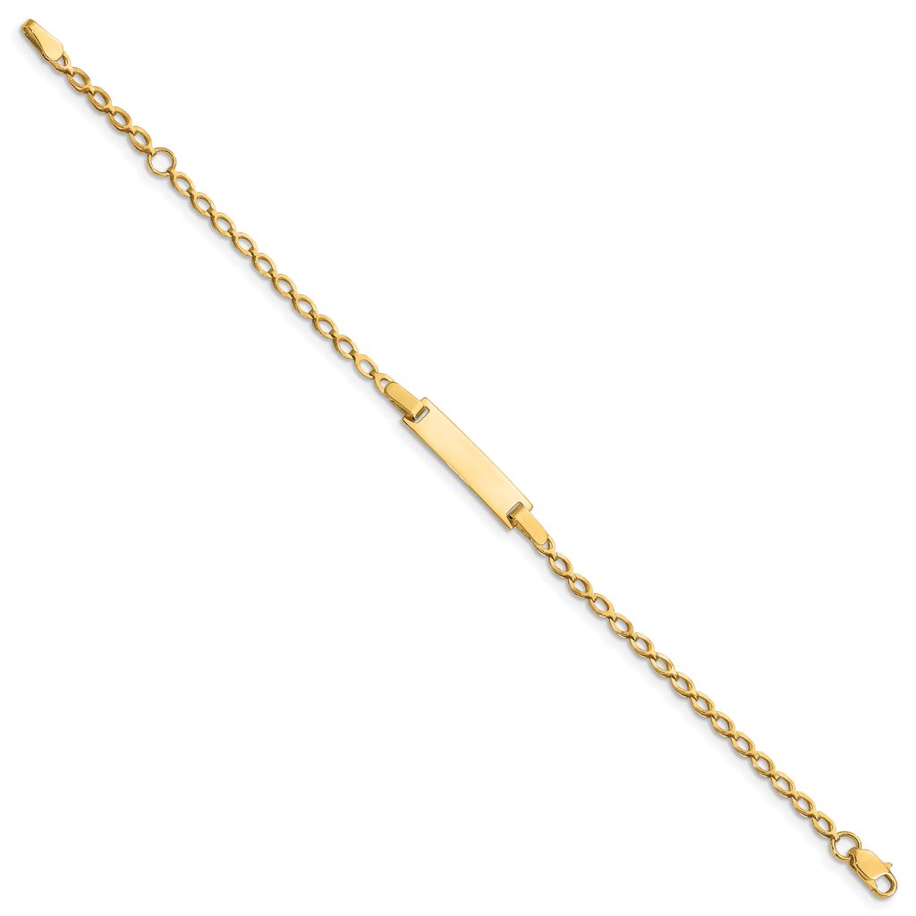 14k Polished Solid Chain/Solid Plate Fancy Link 16x5mm Plate 6 inch Baby/Child ID Bracelet