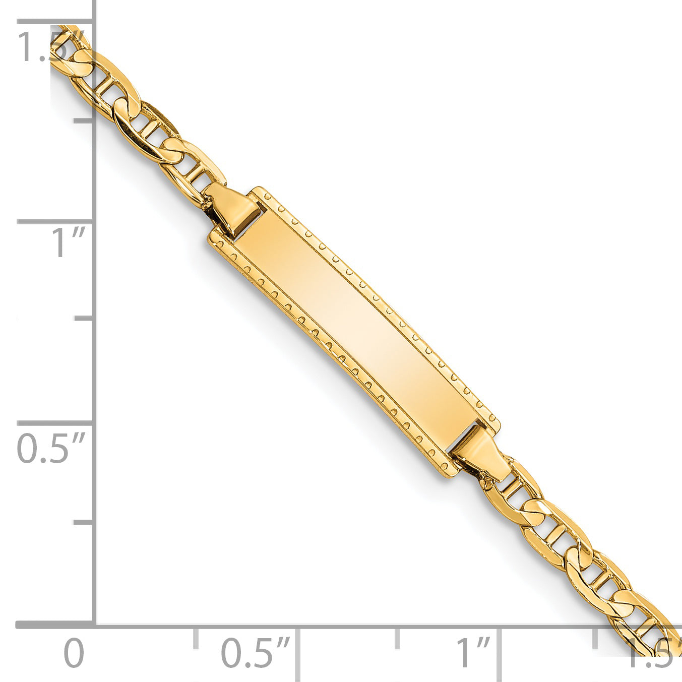 14k Polished Solid Chain/Solid Plate Anchor Link 20x5mm Plate 6 inch Baby/Child ID Bracelet