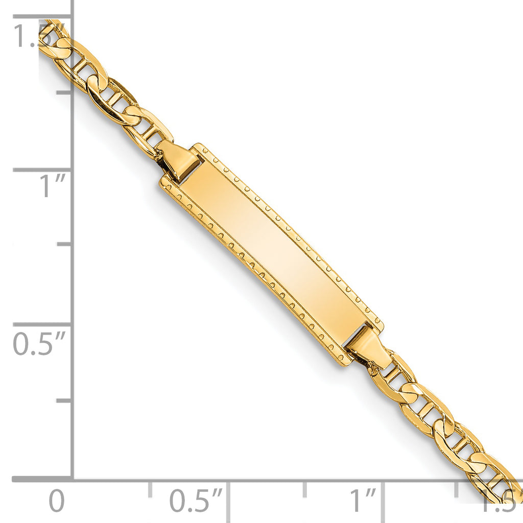 14k Polished Solid Chain/Solid Plate Anchor Link 20x5mm Plate 6 inch Baby/Child ID Bracelet