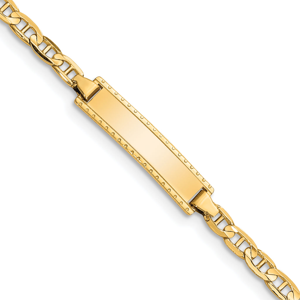 14k Polished Solid Chain/Solid Plate Anchor Link 20x5mm Plate 6 inch Baby/Child ID Bracelet
