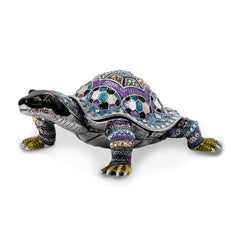 Luxury Giftware Pewter Bejeweled Crystals Pewter-tone Enameled AMAZING AZURE Turtle Trinket Box with Matching 18 Inch Necklace
