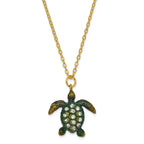 Luxury Giftware by Jere Pewter Bejeweled Crystals Gold-tone Enameled SWEETHEART Green Sea Turtle With Heart Trinket Box with Matching 18 Inch Necklace