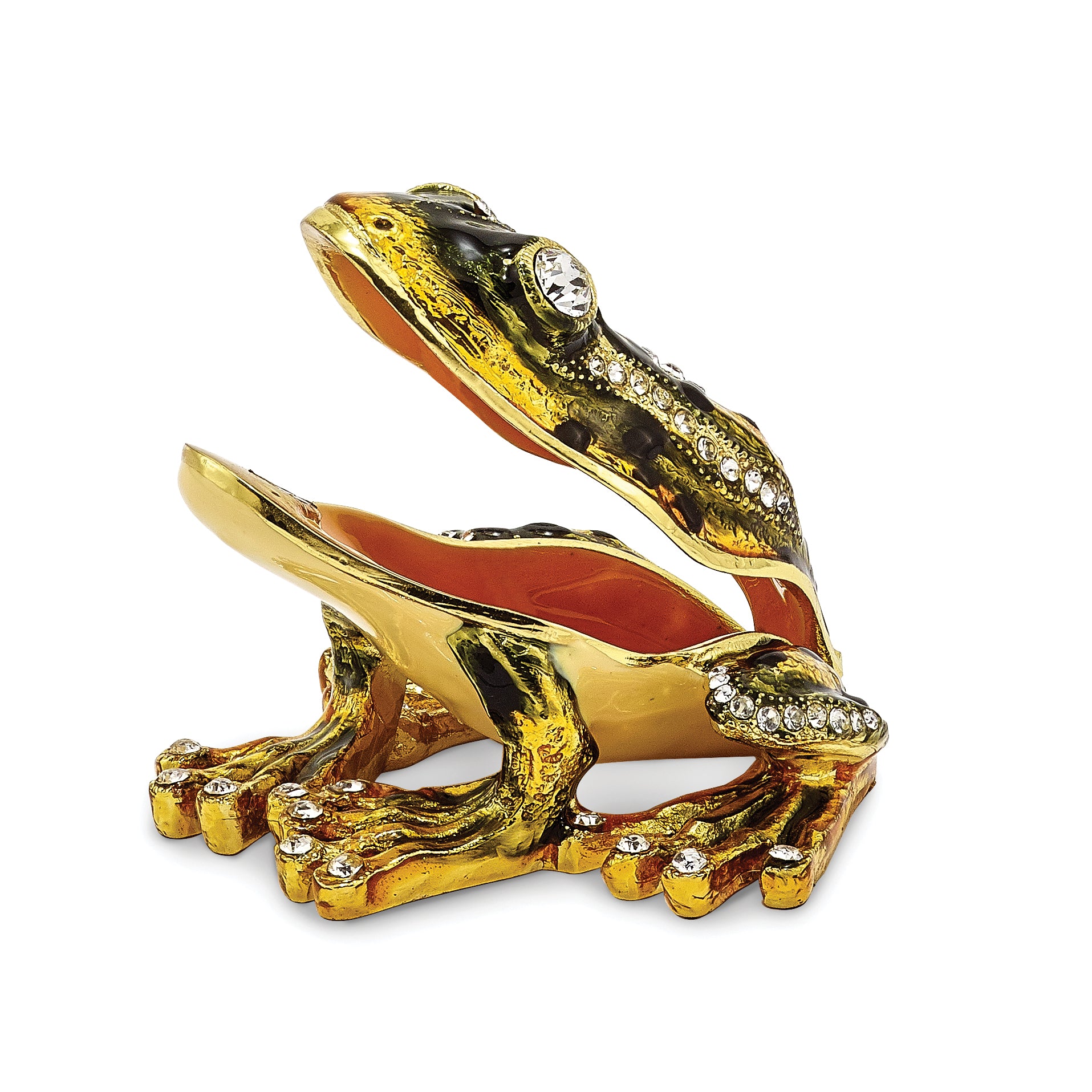 Luxury Giftware Pewter Bejeweled Crystals Gold-tone Enameled JUMPIN' FROG FLASH Green Frog Trinket Box with Matching 18 Inch Necklace Secondary image