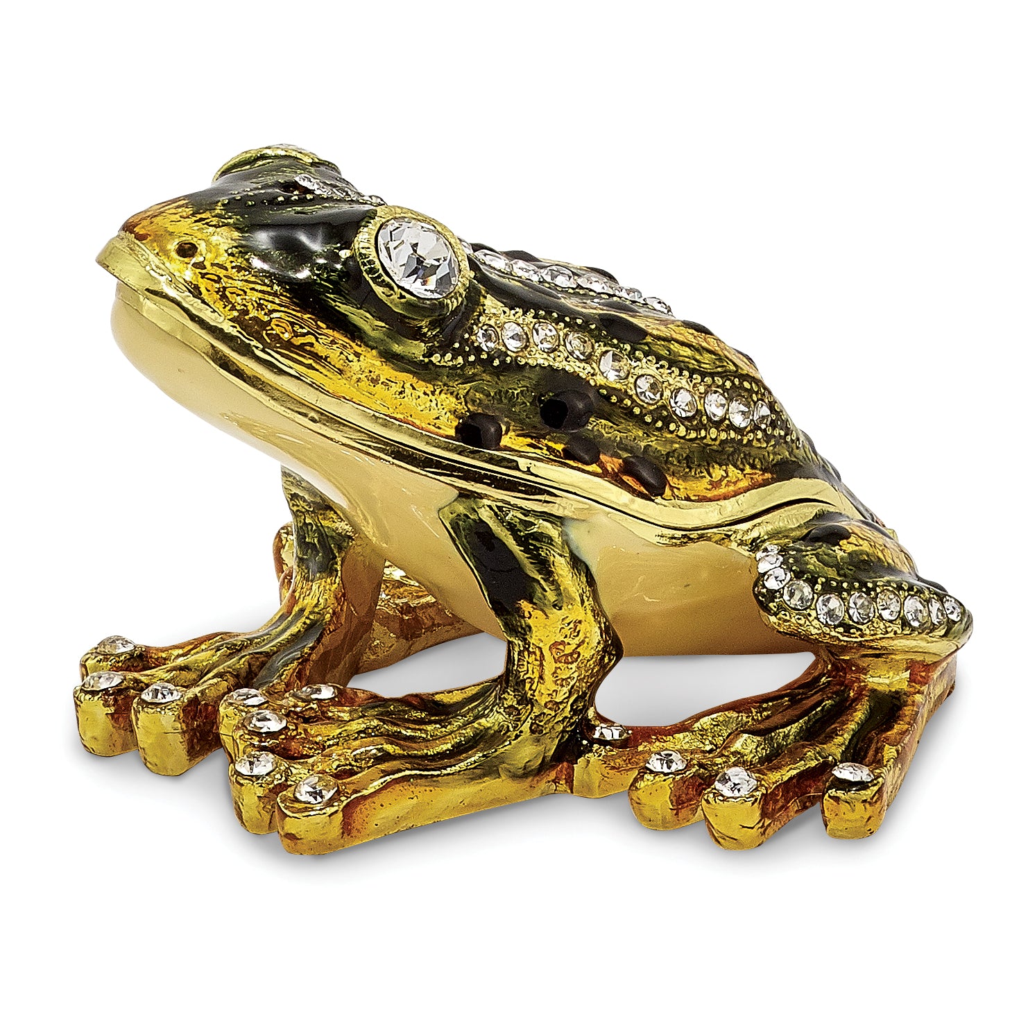 Luxury Giftware Pewter Bejeweled Crystals Gold-tone Enameled JUMPIN' FROG FLASH Green Frog Trinket Box with Matching 18 Inch Necklace Main image