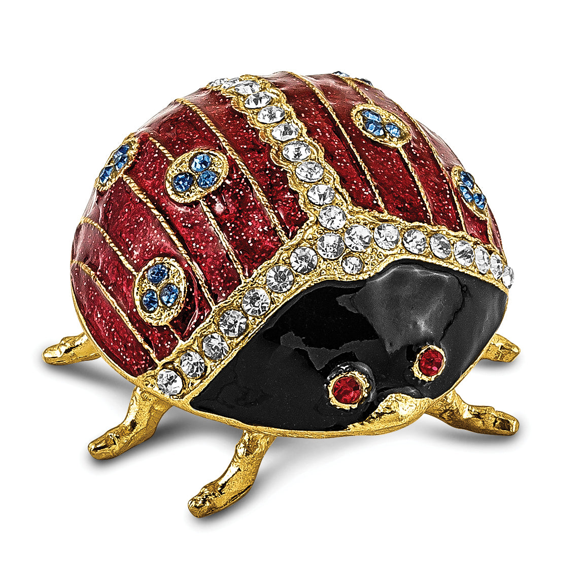 Luxury Giftware by Jere Pewter Bejeweled Crystals Gold-tone Enameled LUXY Ladybug Trinket Box with Matching 18 Inch Necklace