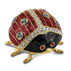 Luxury Giftware by Jere Pewter Bejeweled Crystals Gold-tone Enameled LUXY Ladybug Trinket Box with Matching 18 Inch Necklace