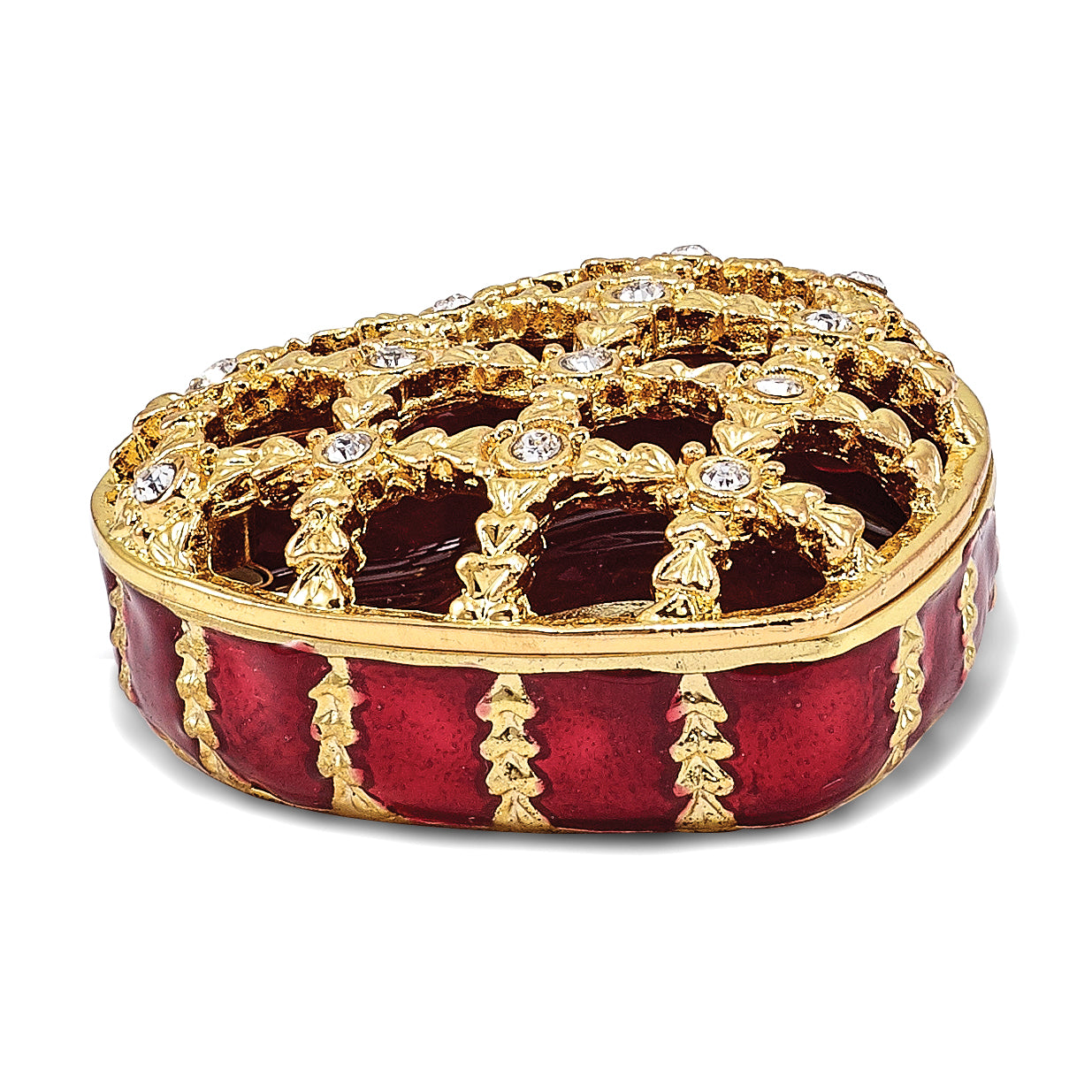 Luxury Giftware Pewter Bejeweled Crystals Gold-tone Enameled PEEK-A-BOO Decorative Heart Trinket Box with Matching 18 Inch Necklace Main image