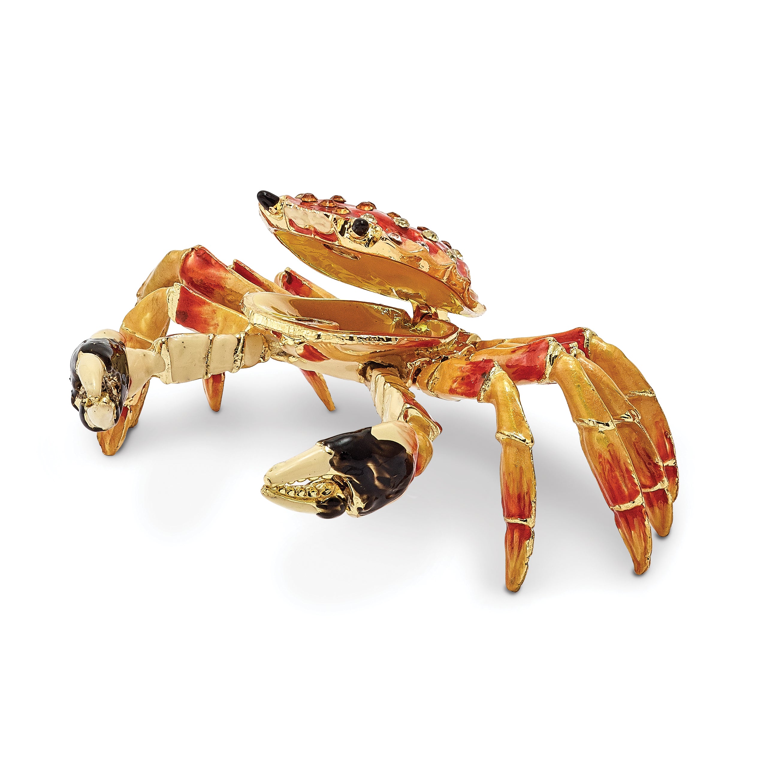 Luxury Giftware Pewter Bejeweled Crystals Gold-tone Enameled MOVABLE CRABULOUS Red Orange Crab Trinket Box with Matching 18 Inch Necklace