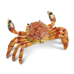 Luxury Giftware Pewter Bejeweled Crystals Gold-tone Enameled MOVABLE CRABULOUS Red Orange Crab Trinket Box with Matching 18 Inch Necklace