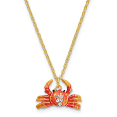 Luxury Giftware Pewter Bejeweled Crystals Gold-tone Enameled MOVABLE CRABULOUS Red Orange Crab Trinket Box with Matching 18 Inch Necklace