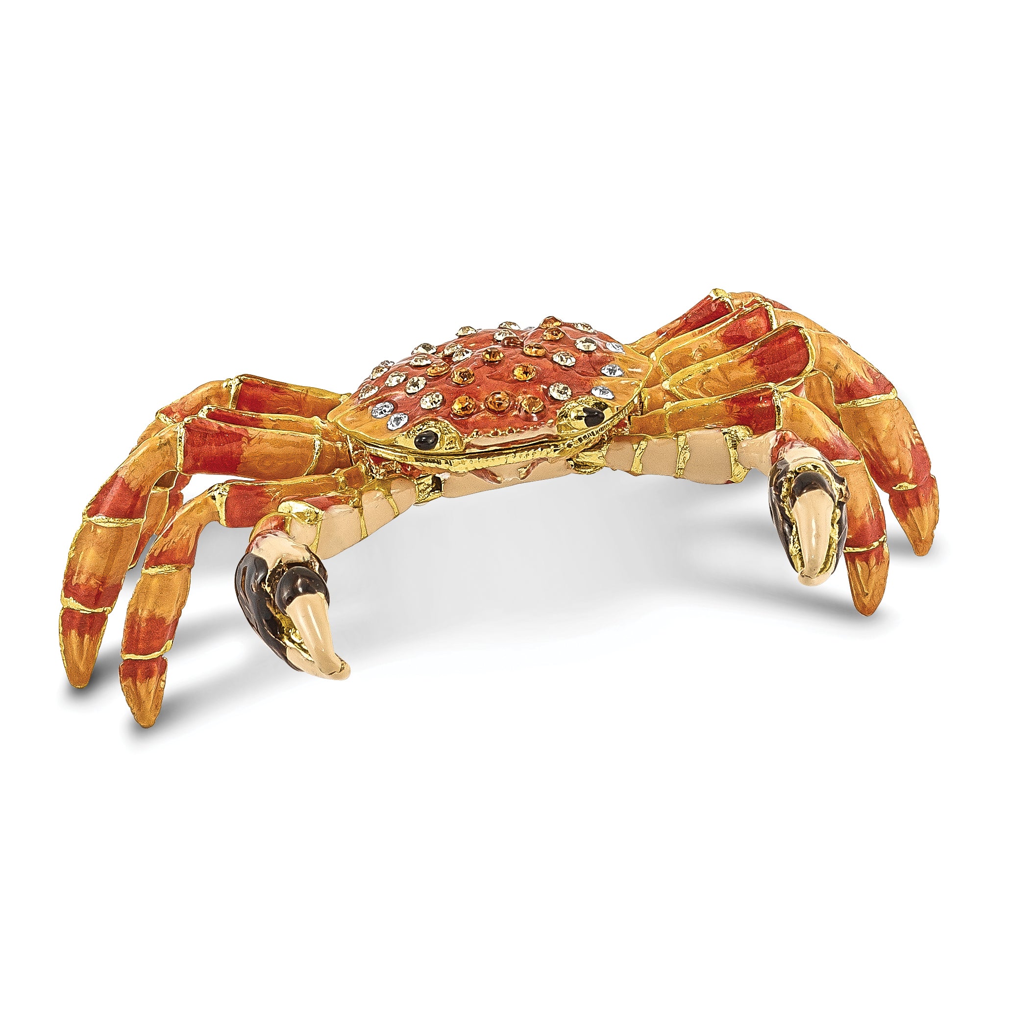 Luxury Giftware Pewter Bejeweled Crystals Gold-tone Enameled MOVABLE CRABULOUS Red Orange Crab Trinket Box with Matching 18 Inch Necklace