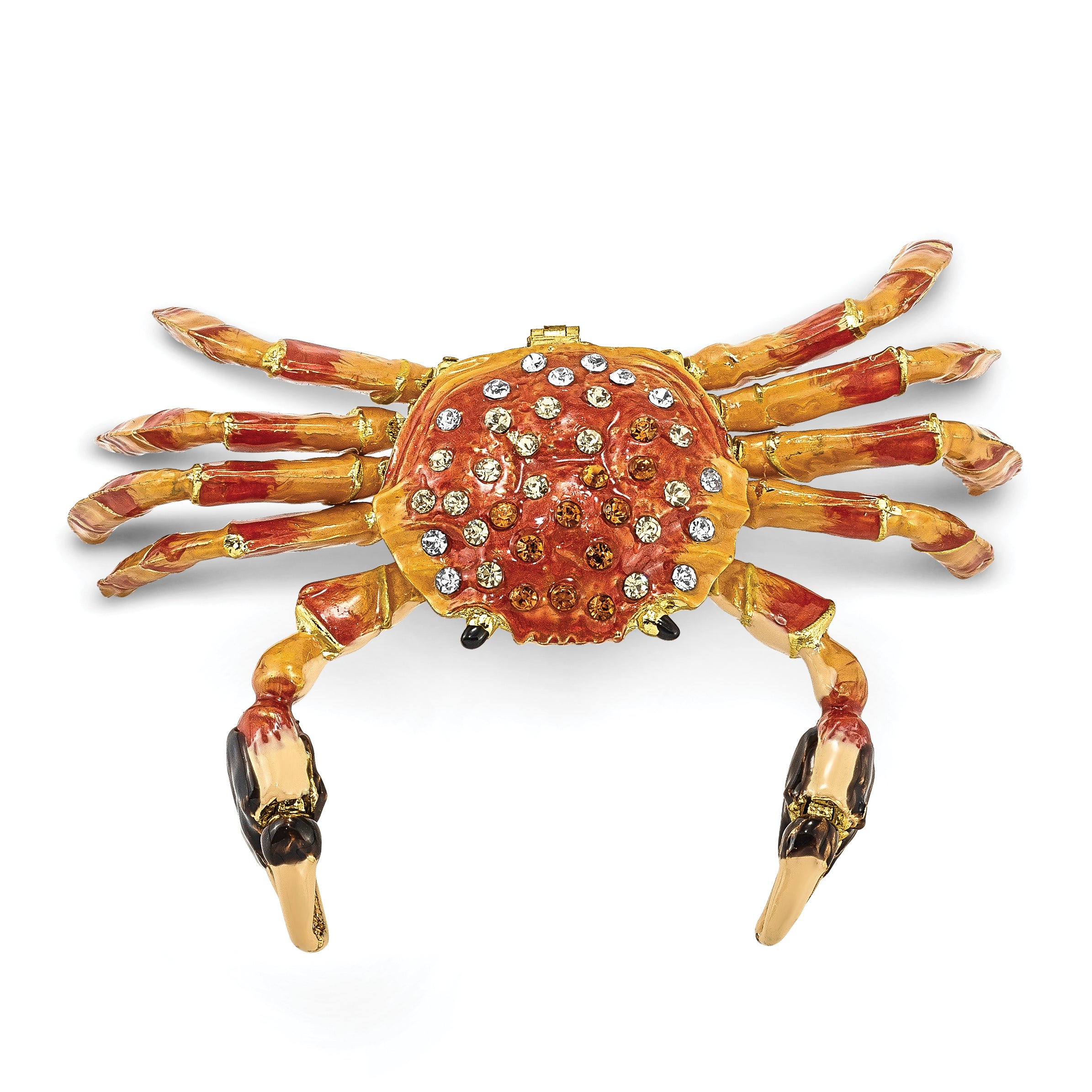 Luxury Giftware Pewter Bejeweled Crystals Gold-tone Enameled MOVABLE CRABULOUS Red Orange Crab Trinket Box with Matching 18 Inch Necklace
